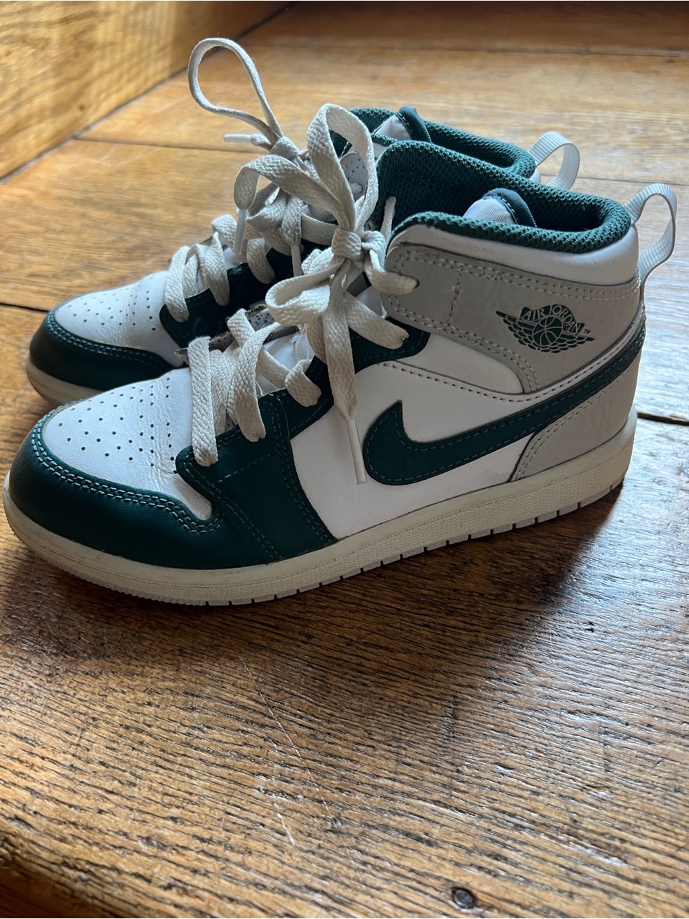 Jordan Kids High-Top Sneakers in White and Dark Green